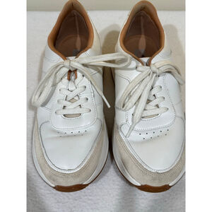 Women's FitFlop White Beige Leather lace up comfort Sneakers US 7